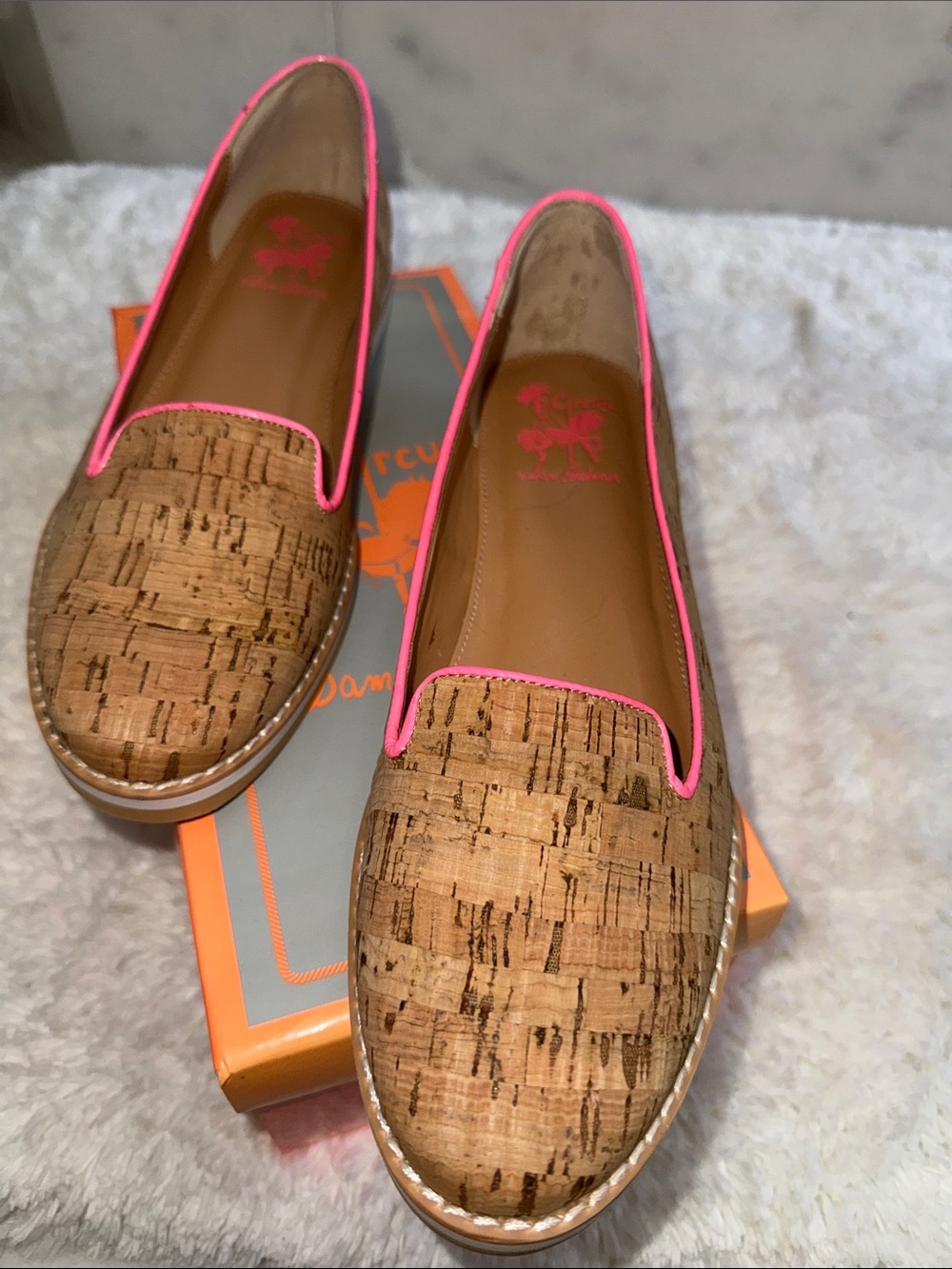 Circus by Sam Edelman Cork Loafers with Neon Pink Trim 8m NIB